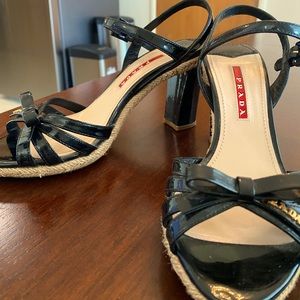 Prada block Heel (Black with Espadrille lining) - Size 5